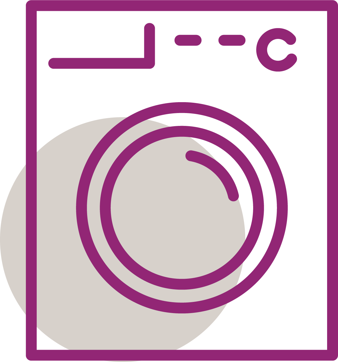 Icon einer Waschmaschine mit Drehknopf, Haushaltsgerät für Wäschepflege